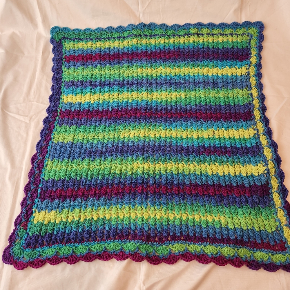 Handmade Crocheted Parrot Stripe Baby Blanket